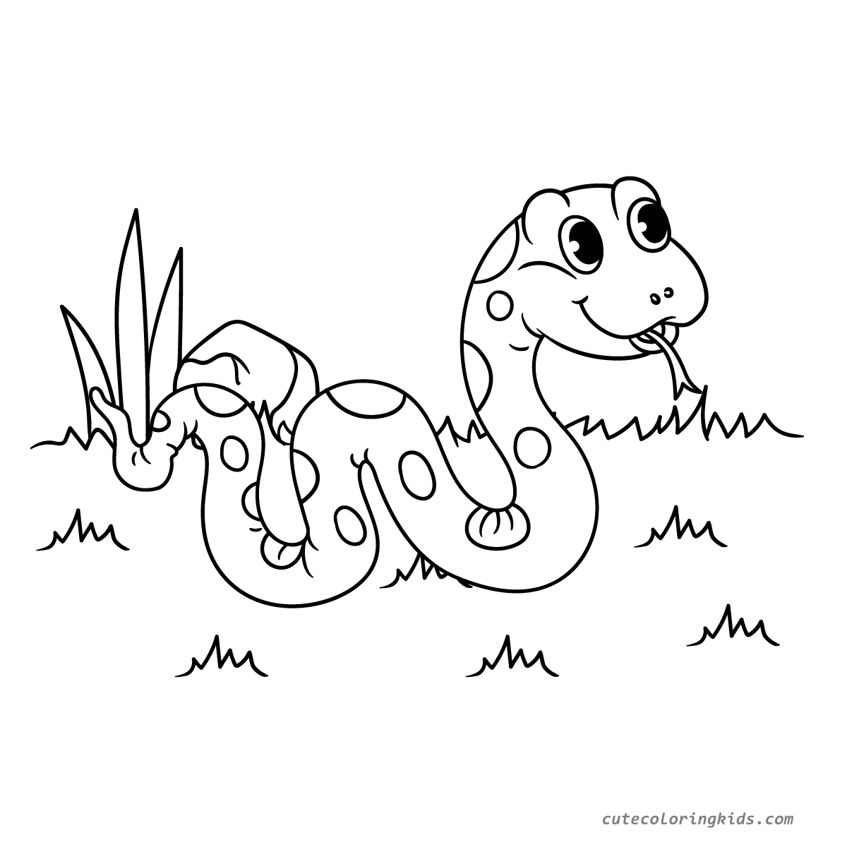 Friendly Spotted Snake on Grassy Field - Children's Coloring Page Illustration