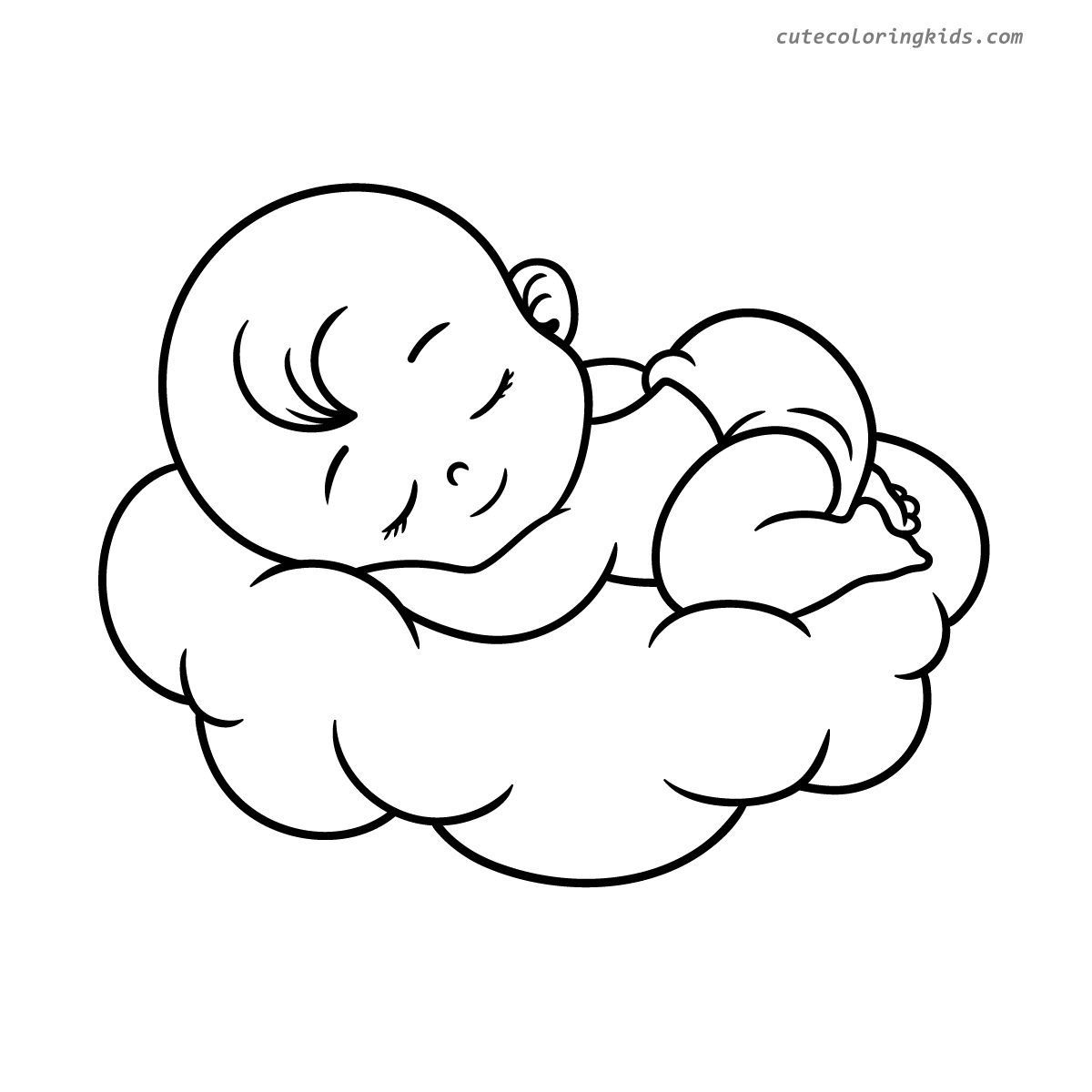 Sweet Dreams Baby Sleeping on Fluffy Cloud Peaceful Nursery Coloring Page