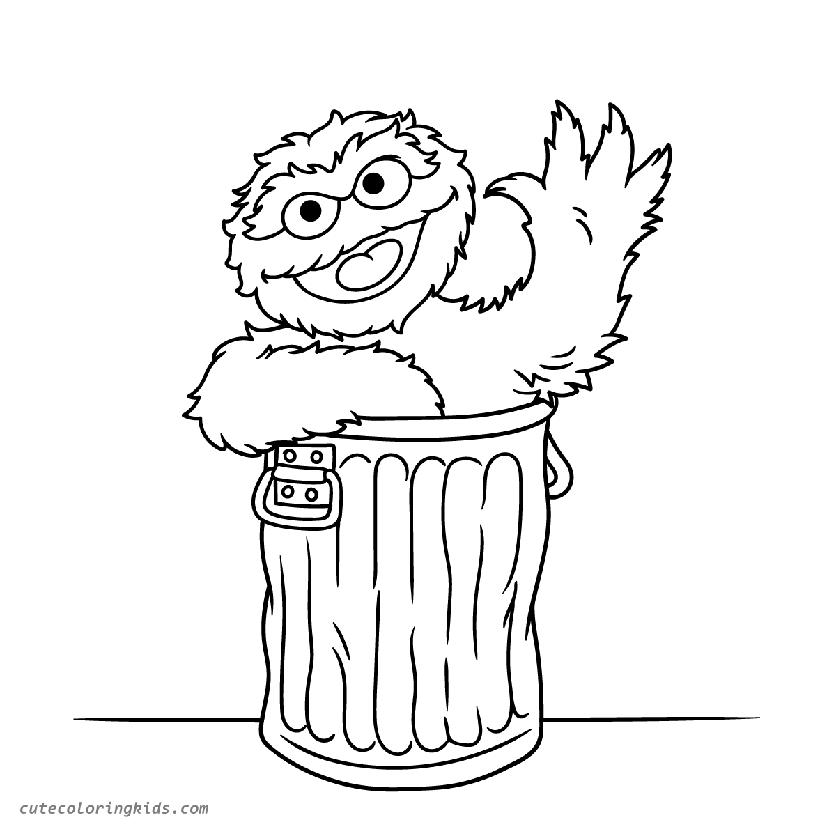 Oscar the Grouch Waving from His Trash Can Home - Sesame Street Coloring Page